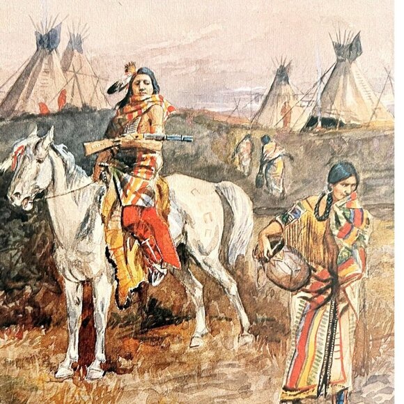 At The Spring Native Americans Teepees 1978 Old West Print Russell LGAD99 - Picture 1 of 2